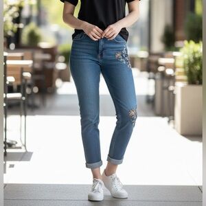 R Jeans‎ Floral Embroidery Jeans Womens Sz 30 Mid Rise Cropped Skinny Cuffed